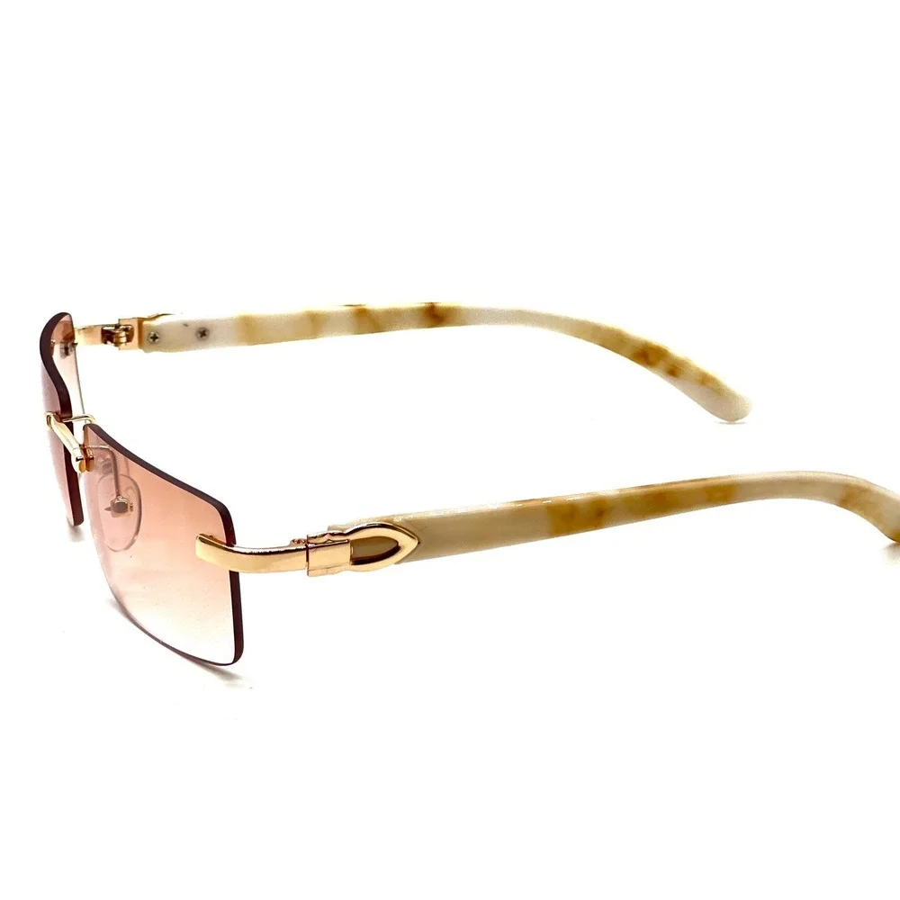 Frameless Sunglasses Rectangle Gold Frame Champagne Lens‎ Fashion Shades Gafas